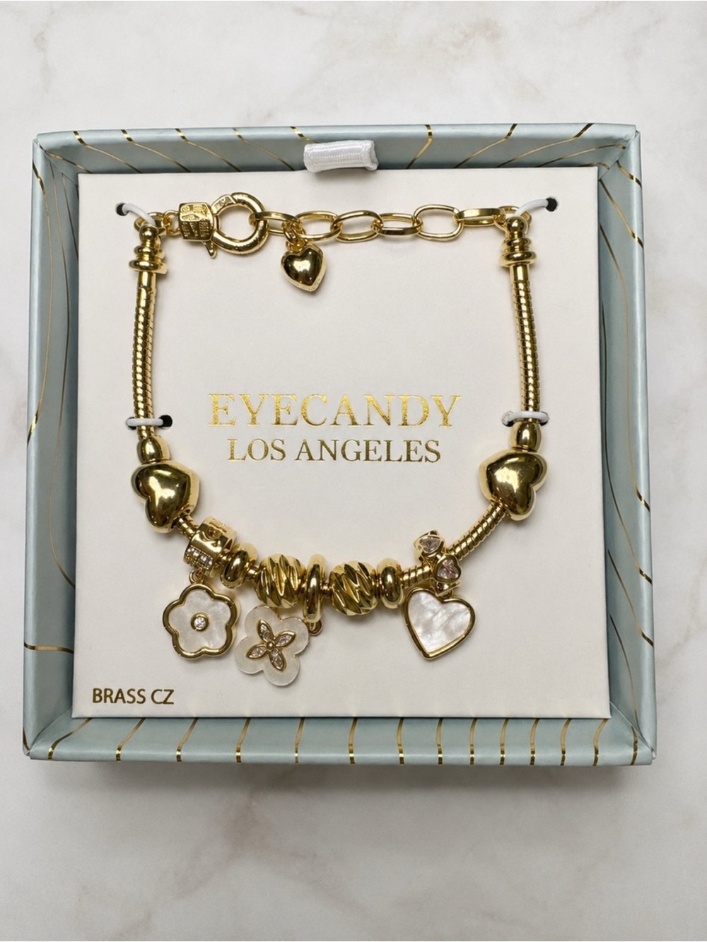 Heart & Flower Charm Bracelet - Gold